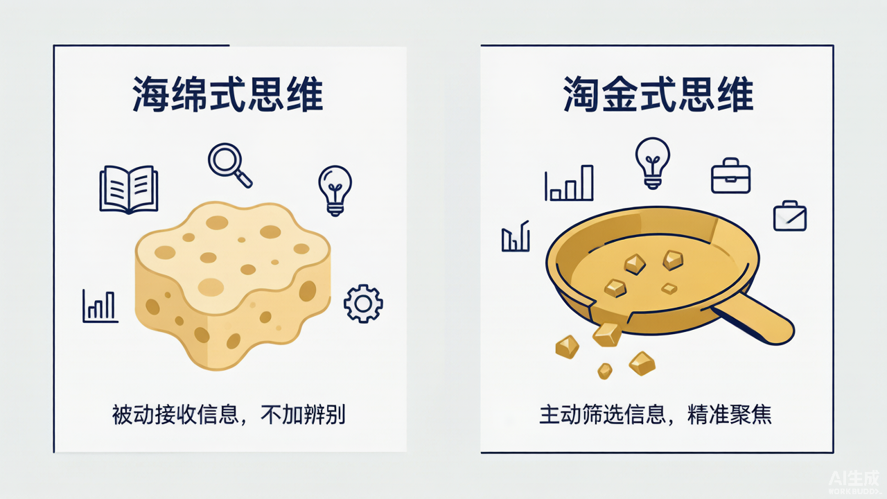 海绵式思维 vs 淘金式思维:被动吸收 vs 主动筛选